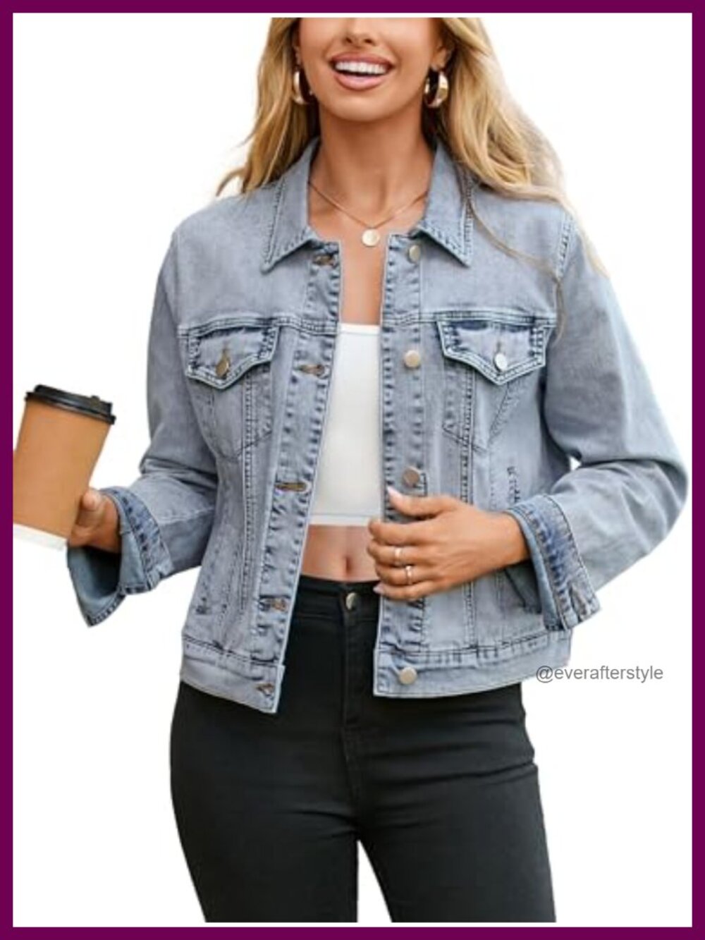 Glamaker Women's Denim Jacket Long Sleeve Button Down Fitted Western Coat with